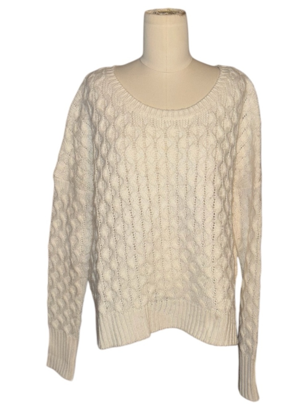 Jack by BB Dakota Cream Cable Knit Scoop Neck Sweater